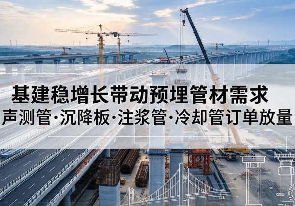 内丘基建稳增长带动预埋监测管材需求，声测管、沉降板、注浆管订单持续放量